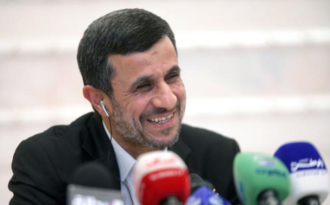 Iranian President Mahmoud Ahmadinejad, current chair of the Non-Aligned Movement, speaks during a press conference at the Bayan Palace in Kuwait City on Wednesday. Photo: AFP