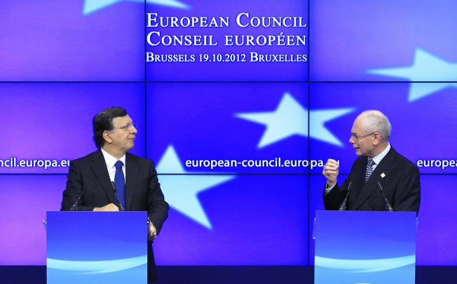 European Commission President Jose Manuel Barroso (left) and European Council President Herman Van Rompuy at the European Union leaders summit in Brussels. Photo: Reuters