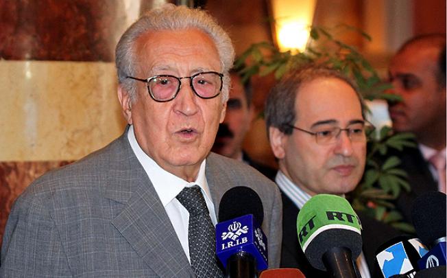 Peace envoy Lakhdar Brahimi holds a press conference in Damascus. Photo: AFP 