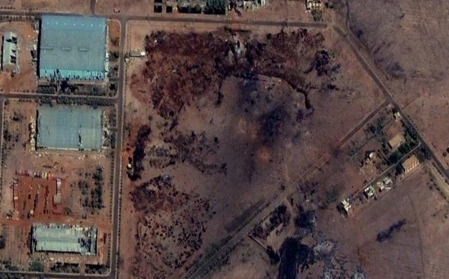 A satellite image of the Yarmouk military complex in Khartoum after the explosion took place. Photo: AP