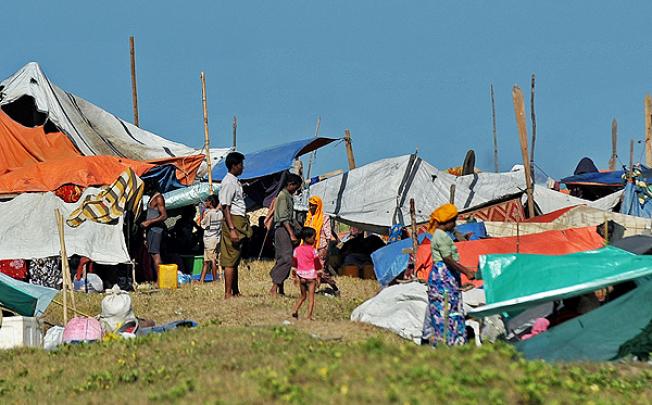 Bangladeshi Rohingya refugees set up temporary camp near the village of Ohnetaw on the outskirts of Sittwe, the capital of Myanmar's western Rakhine state. Photo: AFP