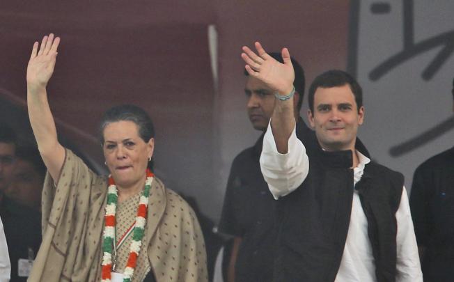Congress party president Sonia Gandhi with Rahul. Photo: AP