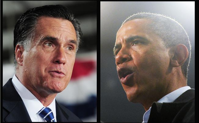US Republican Presidential candidate Mitt Romney (R) at a rally in West Allis, Wisconsin and US President Barack Obama (L) speaking at campaign rally at Springfield High School in Springfield, Ohio, on November 2, 2012. Photo: AFP