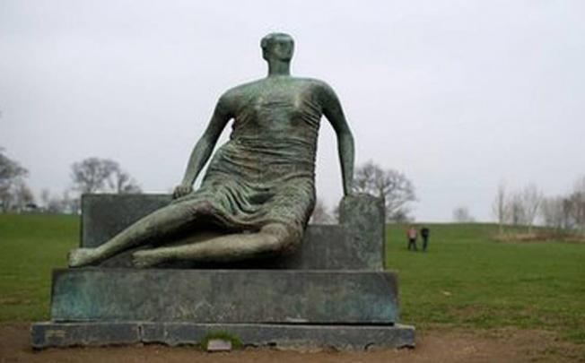 The Moore sculpture "Draped seated woman".