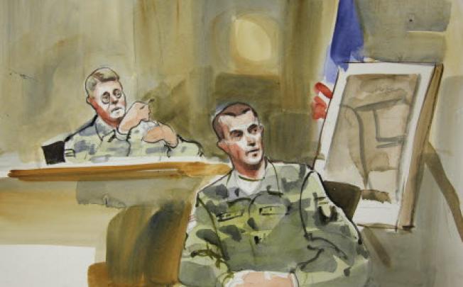 Captain Daniel Fields (right) a prosecution witness in the military preliminary hearing of US Army Staff Sergeant Robert Bales, testifies in a military courtroom in Washington state. Photo: AP