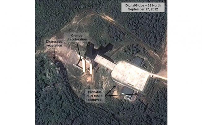 A satellite image shows a facility in Sohae, North Korea, where analysts believe rocket engines have been tested. Photo: AP