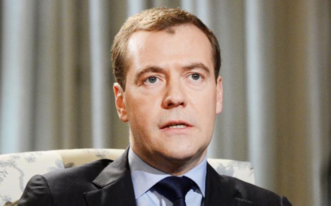 Russia's Prime Minister Dmitry Medvedev speaks during an interview with French journalists in the Gorki residence outside Moscow on Friday. Photo: AFP 