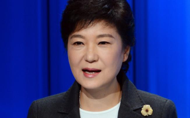Presidential candidate Park Geun-hye of the ruling Saenuri Party speaks during a TV debate. Photo: EPA