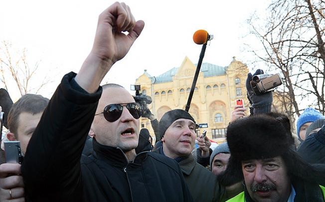 Russian opposition leader Sergei Ugaltsov attends an opposition protest against Vladimir Putin in Moscow on Saturday. Photo: AFP