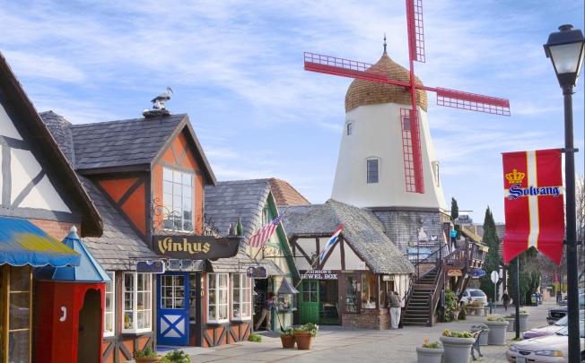 A windmill and northern European-style shops in town. Photos: SolvangUSA.com