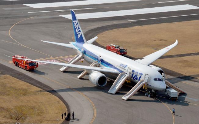 An All Nippon Airways (ANA) Boeing 787 Dreamliner is pictured after an emergency landing at Takamatsu airport on Wednesday. Photo: Reuters