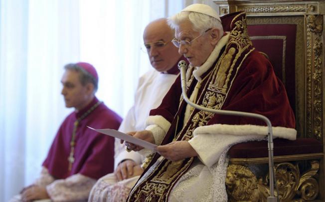 Pope Benedict at the meeting of cardinals on Monday. Photo: Reuters