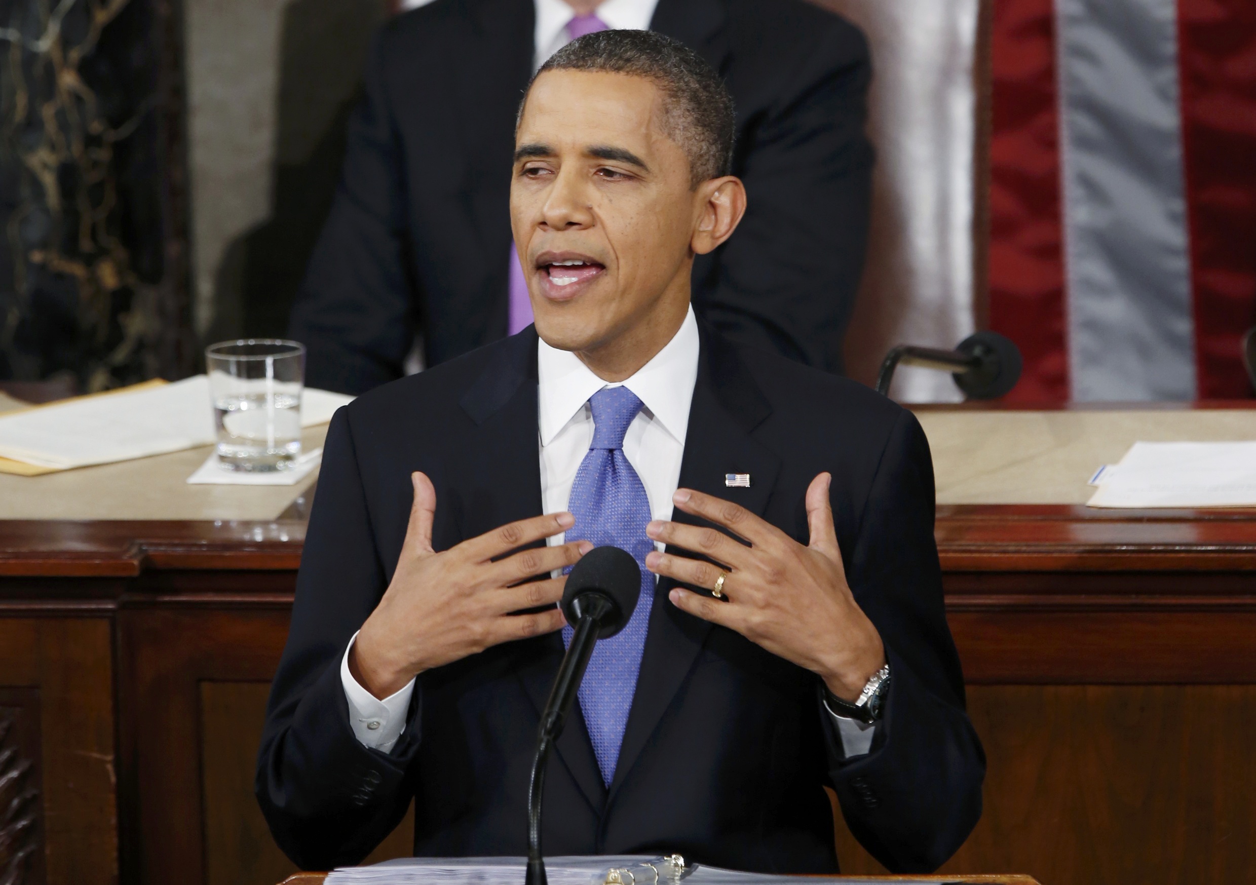 Barack Obama delivers his speech on Capitol Hill, where he called for unity to reignite the US economy. Photo: Reuters