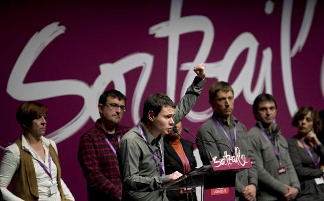 Hasier Arraiz (front), the head of the new Basque party. Photo: AP