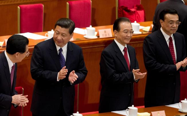 At the CPPCC session yesterday are (from left) President Hu Jintao, Xi Jinping, Premier Wen Jiabao and Vice-Premier Li Keqiang. Photo: AP
