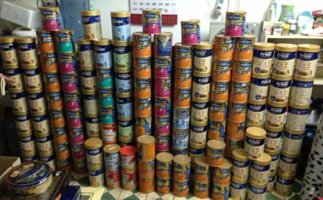 A photo displays 148 cans of baby formula milk powder. Picture: SCMP/ Weibo