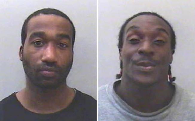 Photographs of British men Kevin Liverpool (left) and Junior Bradshaw (right) who were found guilty of conspiracy to rob and murder British singer Joss Stone. Photo: AFP