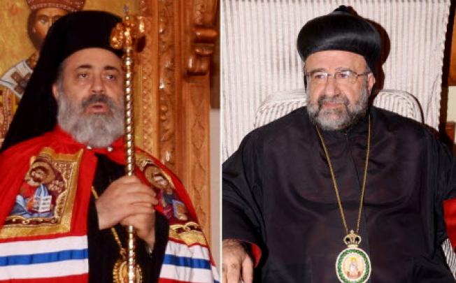 Bishop Boulos Yazigi of the Greek Orthodox Church, left, and John Ibrahim of the Assyrian Orthodox Church, right, who were kidnapped Monday, in the northern province of Aleppo, Syria. Photo: AP