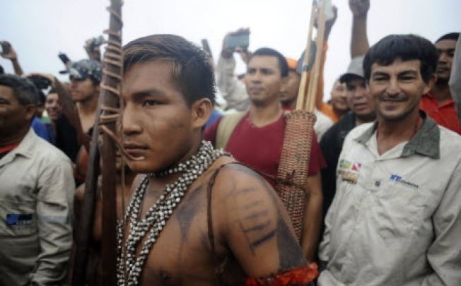 Protesters at the controversial Belo Monte dam on the Xingu River in Brazil.  Photo: Reuters