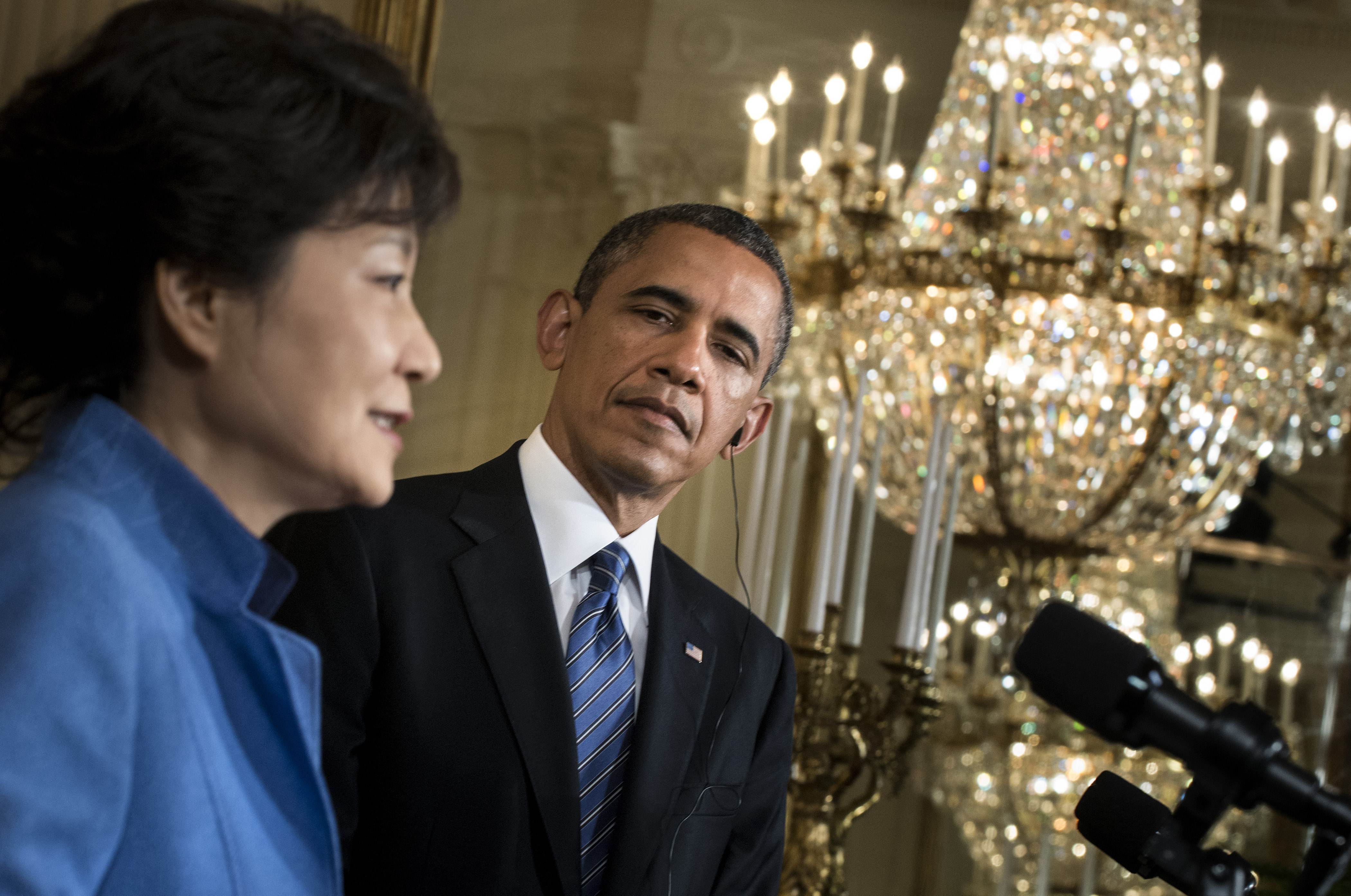 South Korean President Park Geun-hye with Barack Obama. Photo: AFP