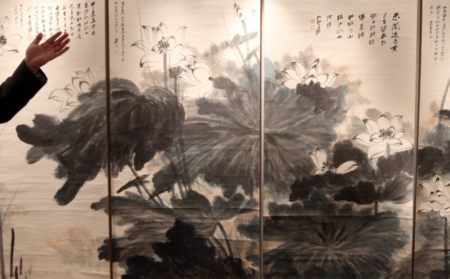 "Lotus" by Zhang Daqian is seen at the Christie's Hong Kong Spring 2013 Auctions Asian 20th Century and Contemporary Art. Photo: David Wong