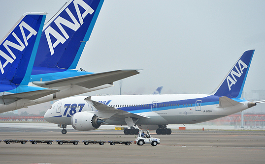 A newly delivered Boeing 787 Dreamliner is seen at Tokyo's Haneda airport in Tokyo last week. Photo: AFP