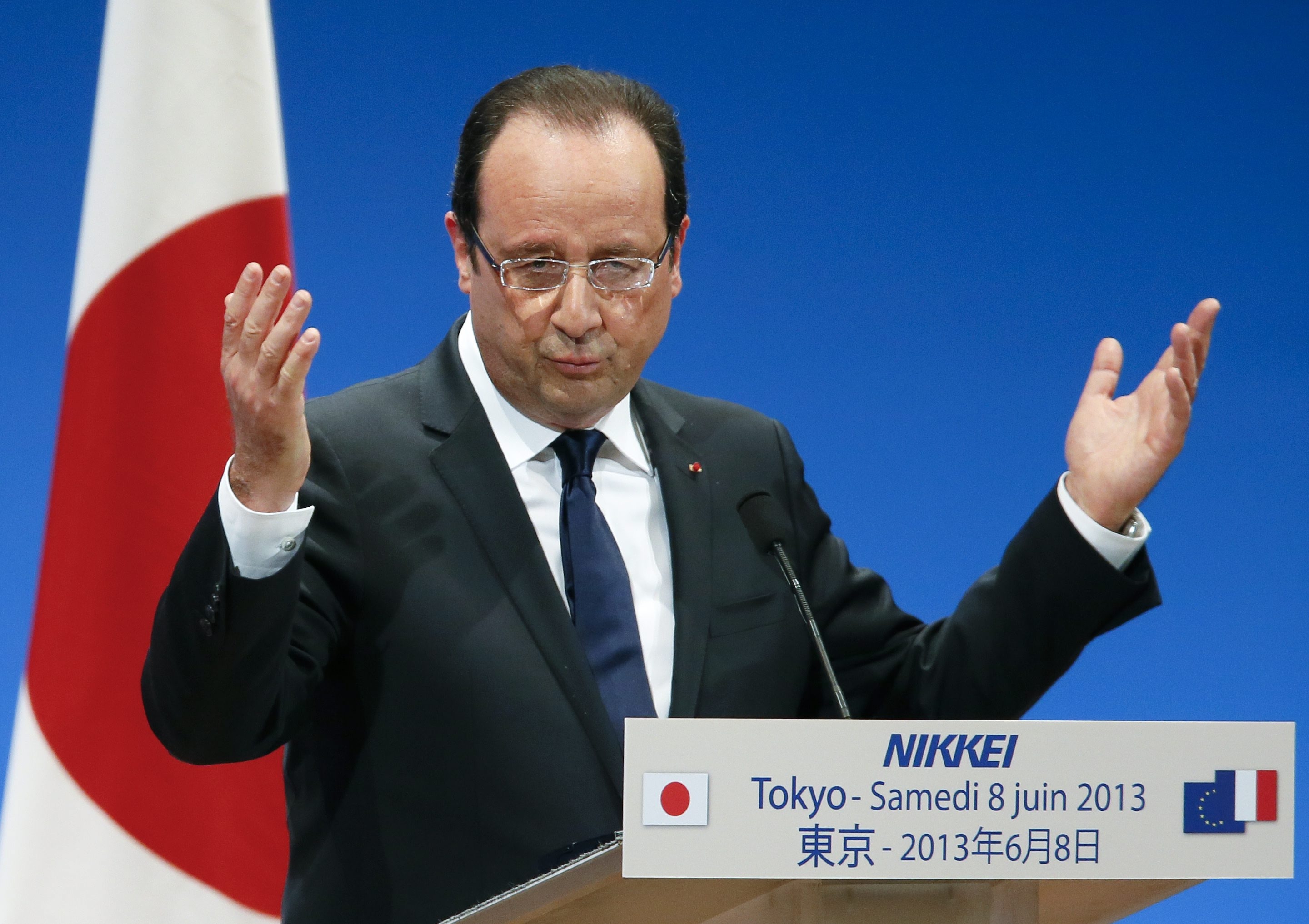 French President Francois Hollande delivers a speech in Tokyo, Japan, on Saturday. Photo: EPA