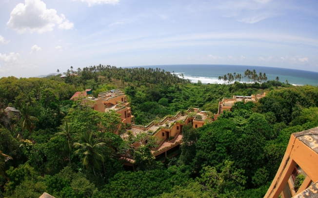 The resort overlooks the Indian Ocean.