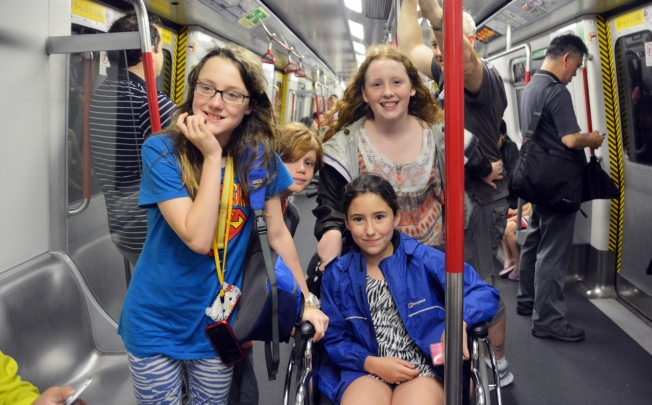 From left: Alexandra Bower, Oscar Willmott, Macy Higgins and Clare Payne (in wheelchair) from Peak School.