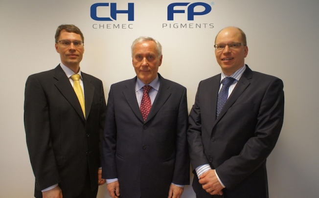 (From left) Roope Maijala, managing director, FP-Pigments; Mikko Maijala, chairman, Chemec and FP-Pigments; and Tapani Niskanen, managing director, Chemec