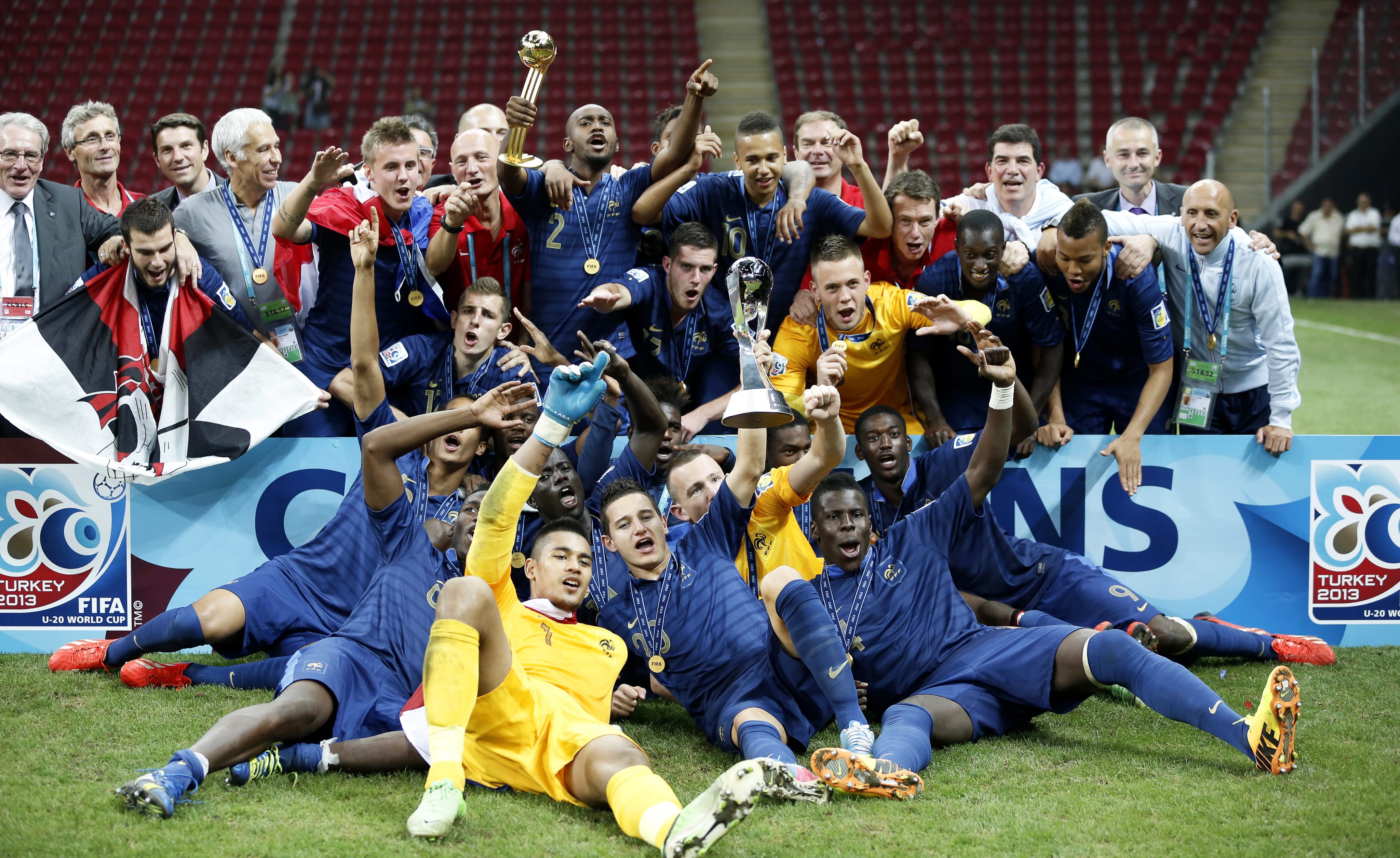 French players celebrate with the trophy after winning the Fifa Under-20 World Cup in Istanbul, Turkey. Photo: EPA