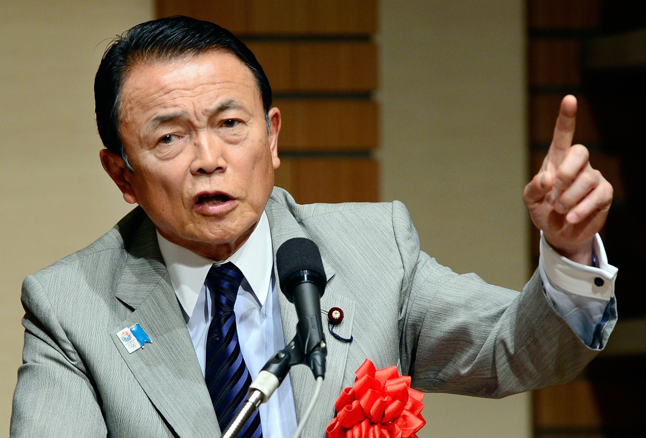 Japanese Finance and Deputy Prime Minister Taro Aso at a press conference in Tokyo. Photo: AFP