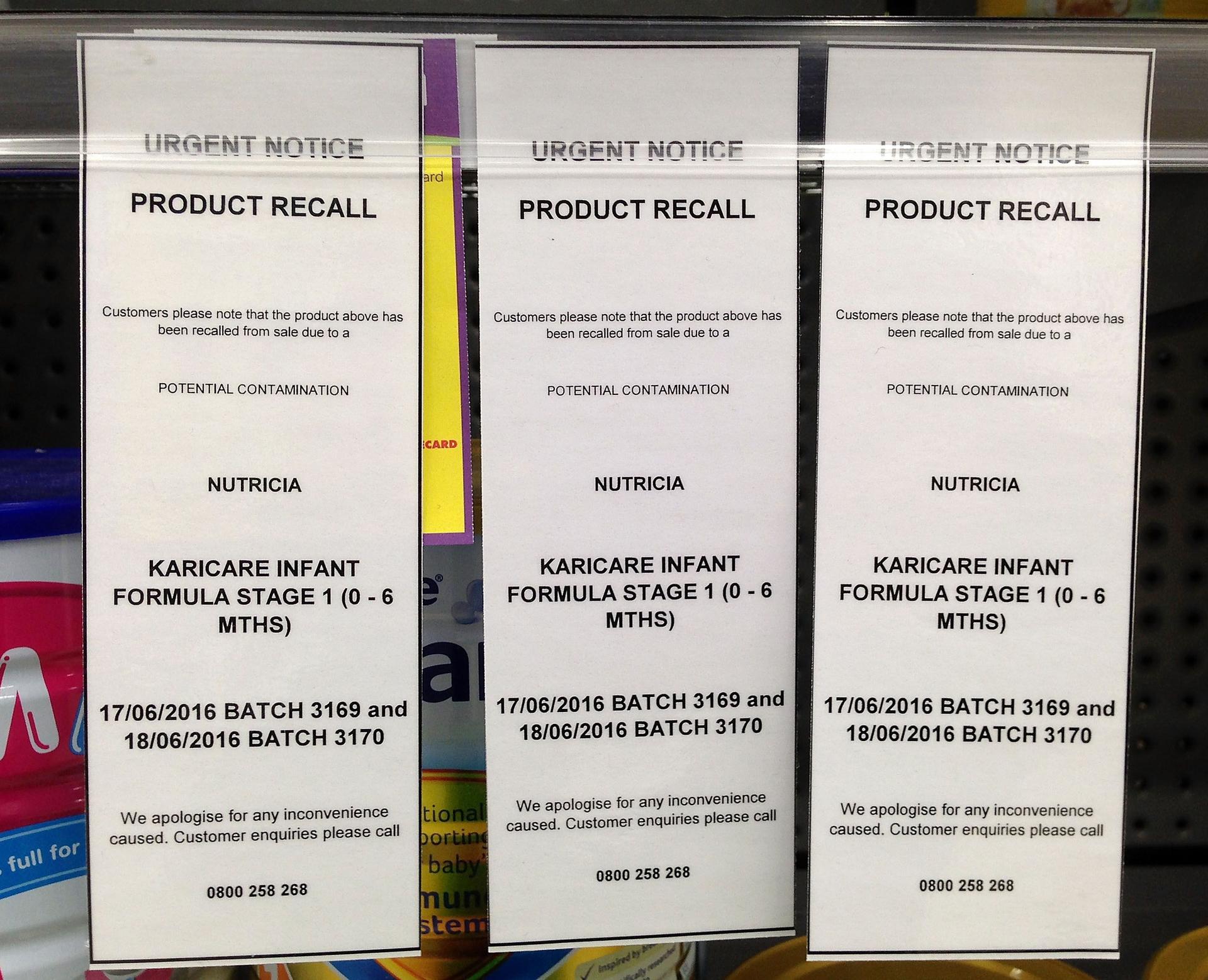 Warning signs are displayed on the shelves in a Wellington supermarket. Photo: AFP