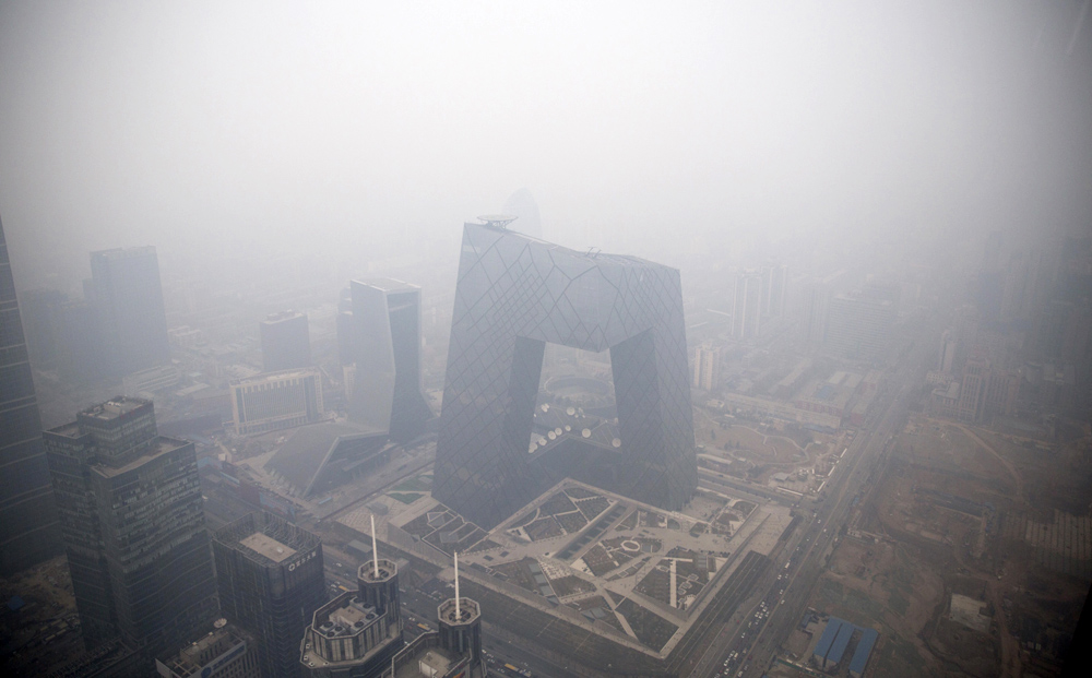 Severe smog and air pollution in Beijing.