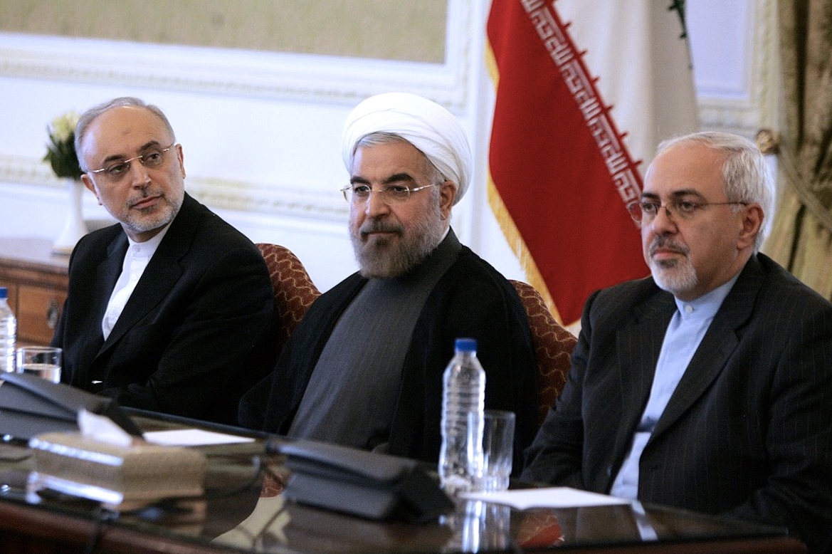 Iranian President Hassan Rowhani (centre) newly head of Iran's Atomic Energy Organisation Ali Akbar Salehi (left) and Foreign Minister Mohammad Javad Zarif (right). Photo: AFP