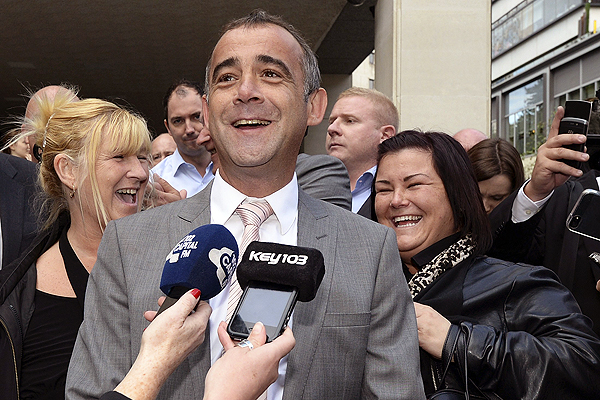 Michael Le Vell, who plays Kevin Webster in the British TV soap Coronation Street leaves Manchester Crown Court. Photo: Reuters