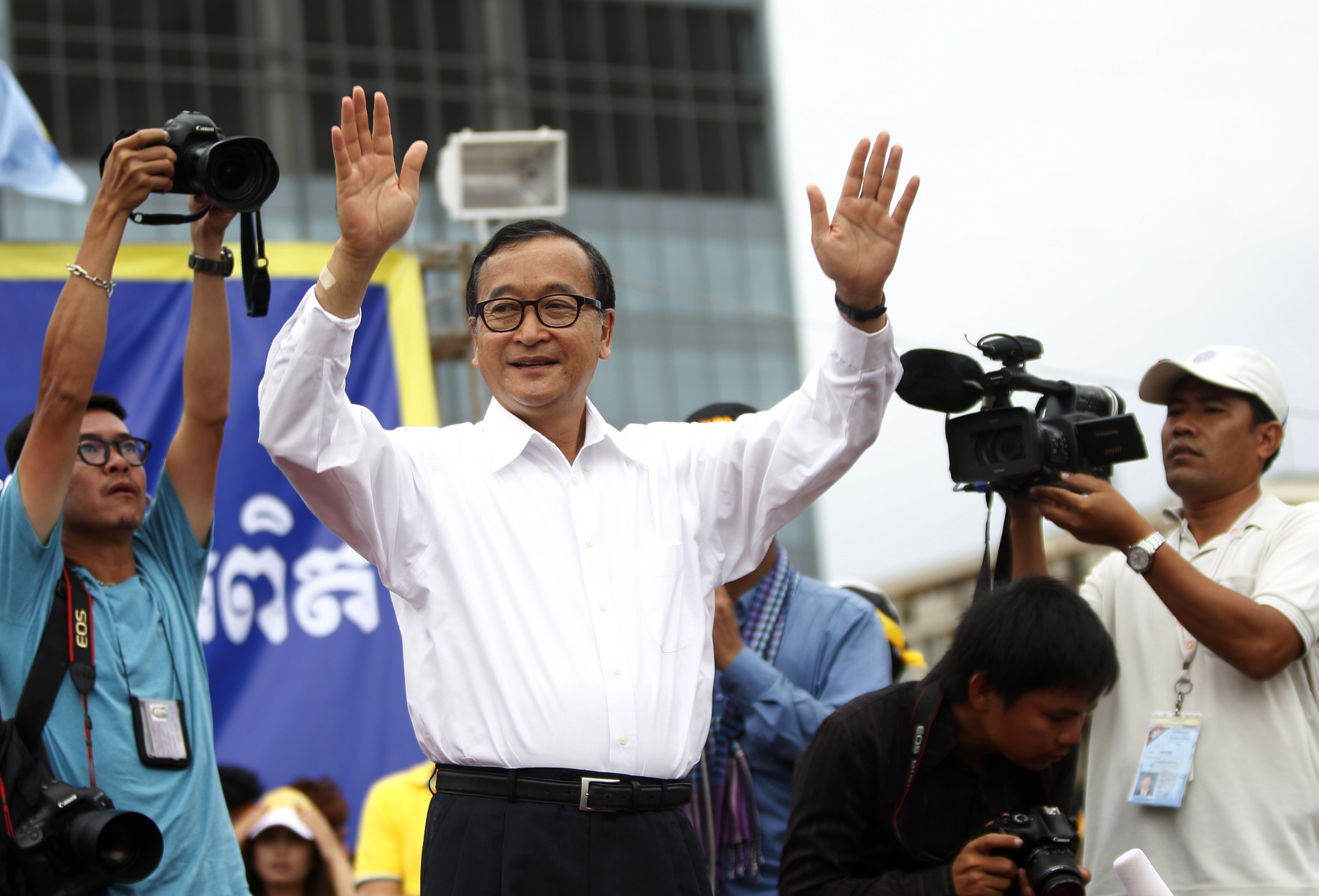 Sam Rainsy (centre), president of the Cambodia National Rescue Party (CNRP). Photo: Reuters