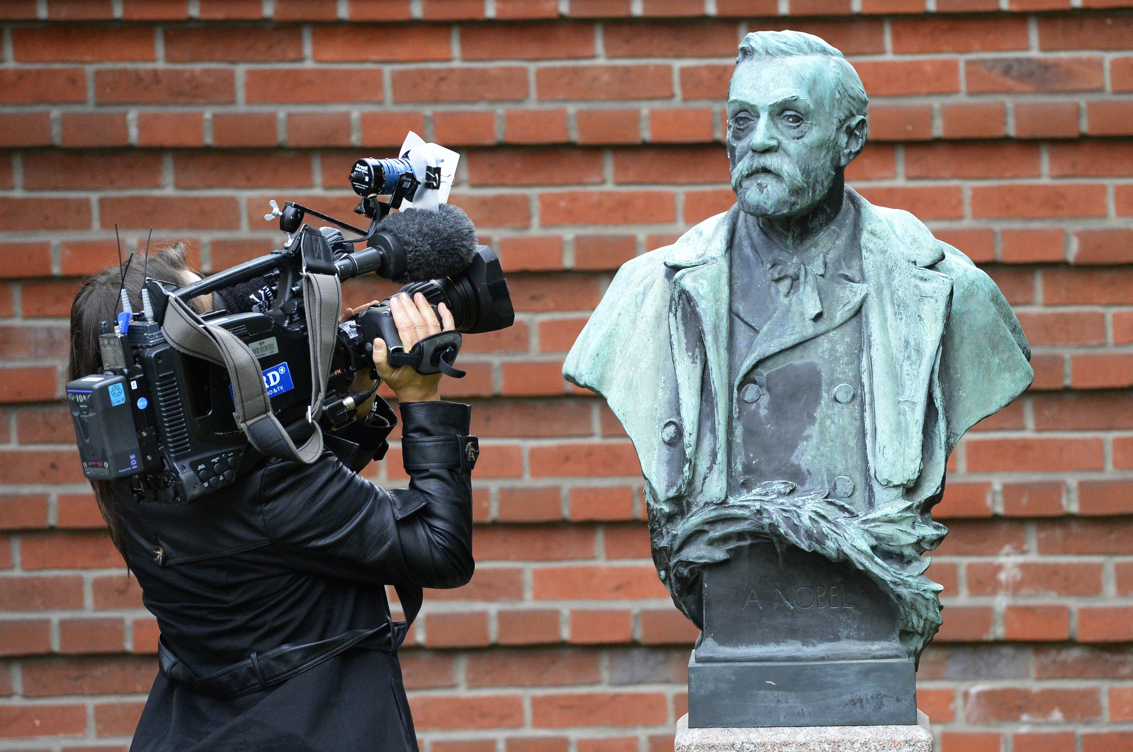 A statue of Swedish inventor Alfred Nobel outside the Karolinska Institute in Stockholm. This year's Nobel Peace Prize winner will be announced on Friday. Photo: AFP
