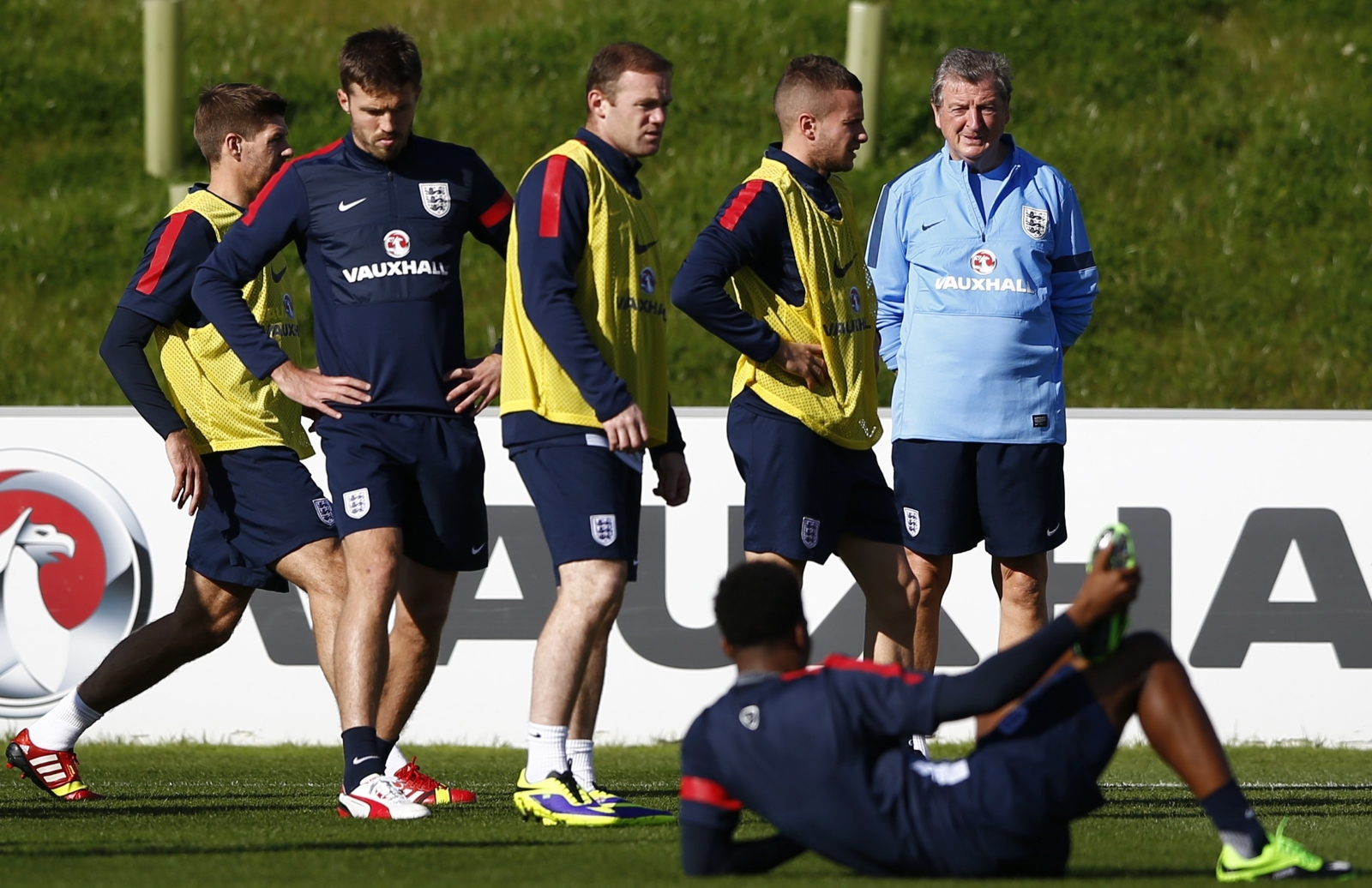 Roy Hodgson watches a training session ahead of their 2014 World Cup qualifying match against Montenegro at St George's Park, Burton upon Trent, Staffordshire. Photo: Reuters