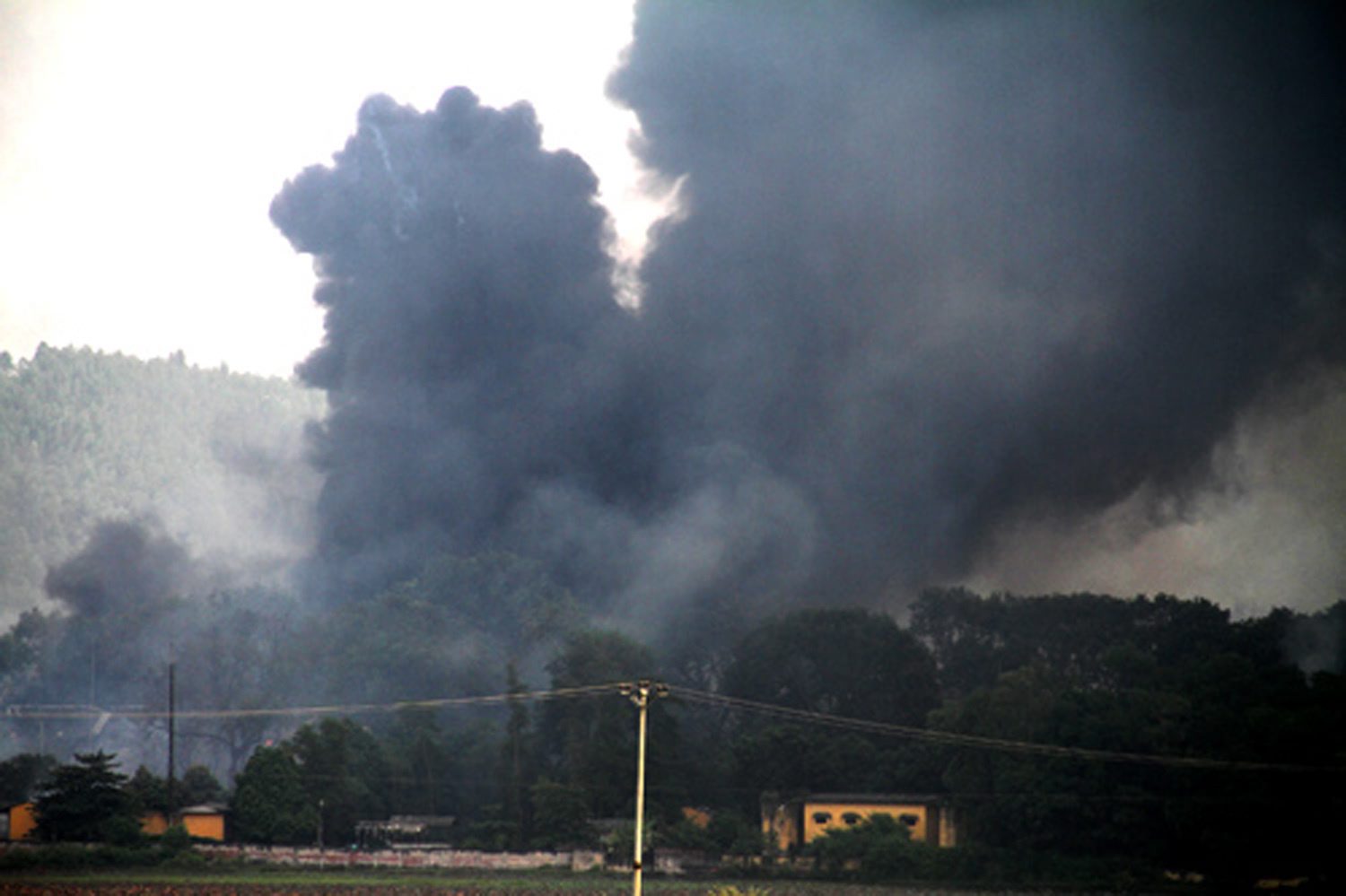Smoke from explosion at firework factory in Phu Tho province, Vietnam. Photo: EPA