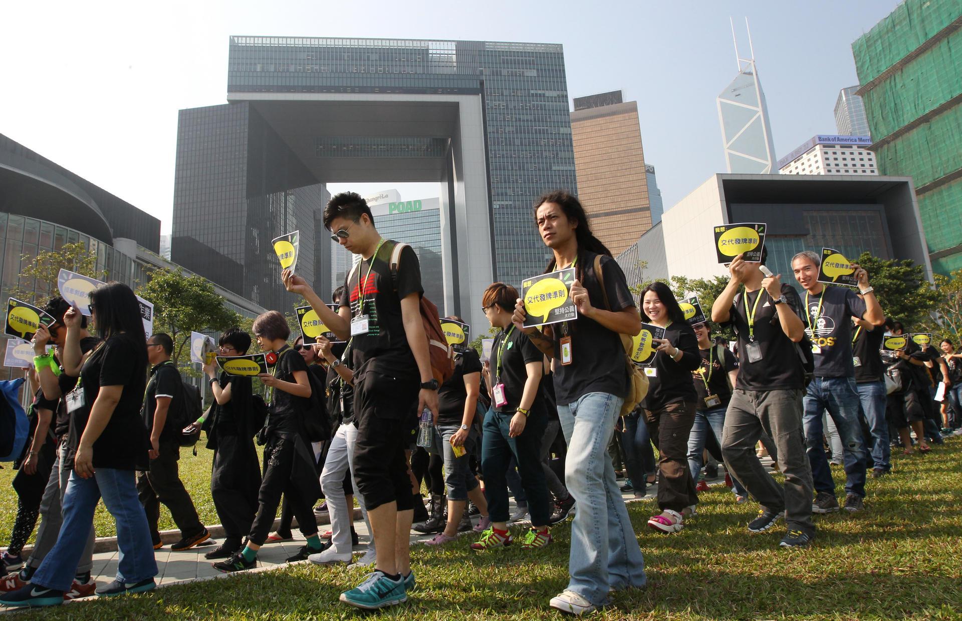 HKTV protesters might have to move from outside government headquarters if the Transformers move in. Photo: Felix Wong