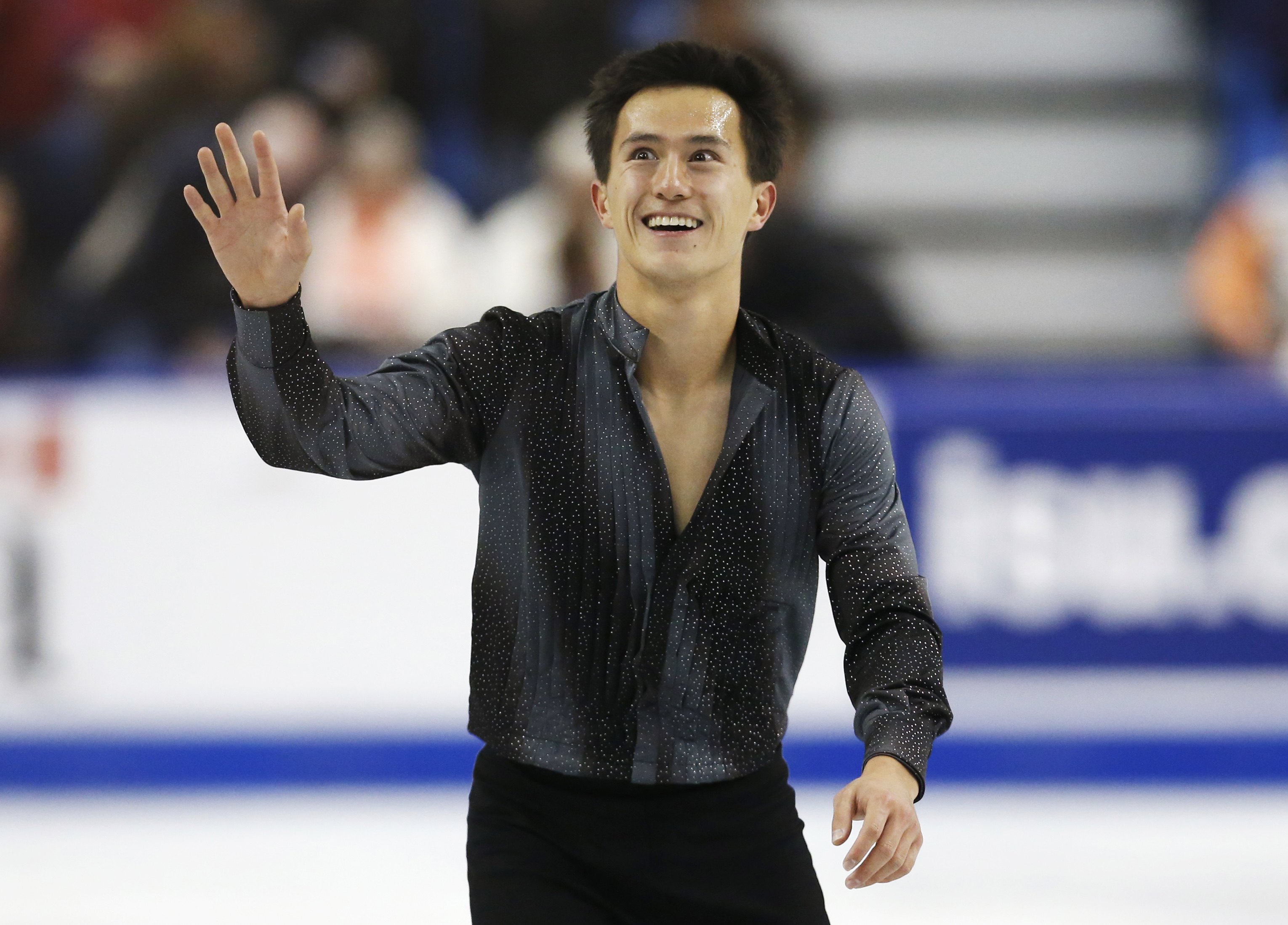 Chan reacts following his men's short program at the Skate Canada International figure skating competition in Saint John. Photo: Reuters