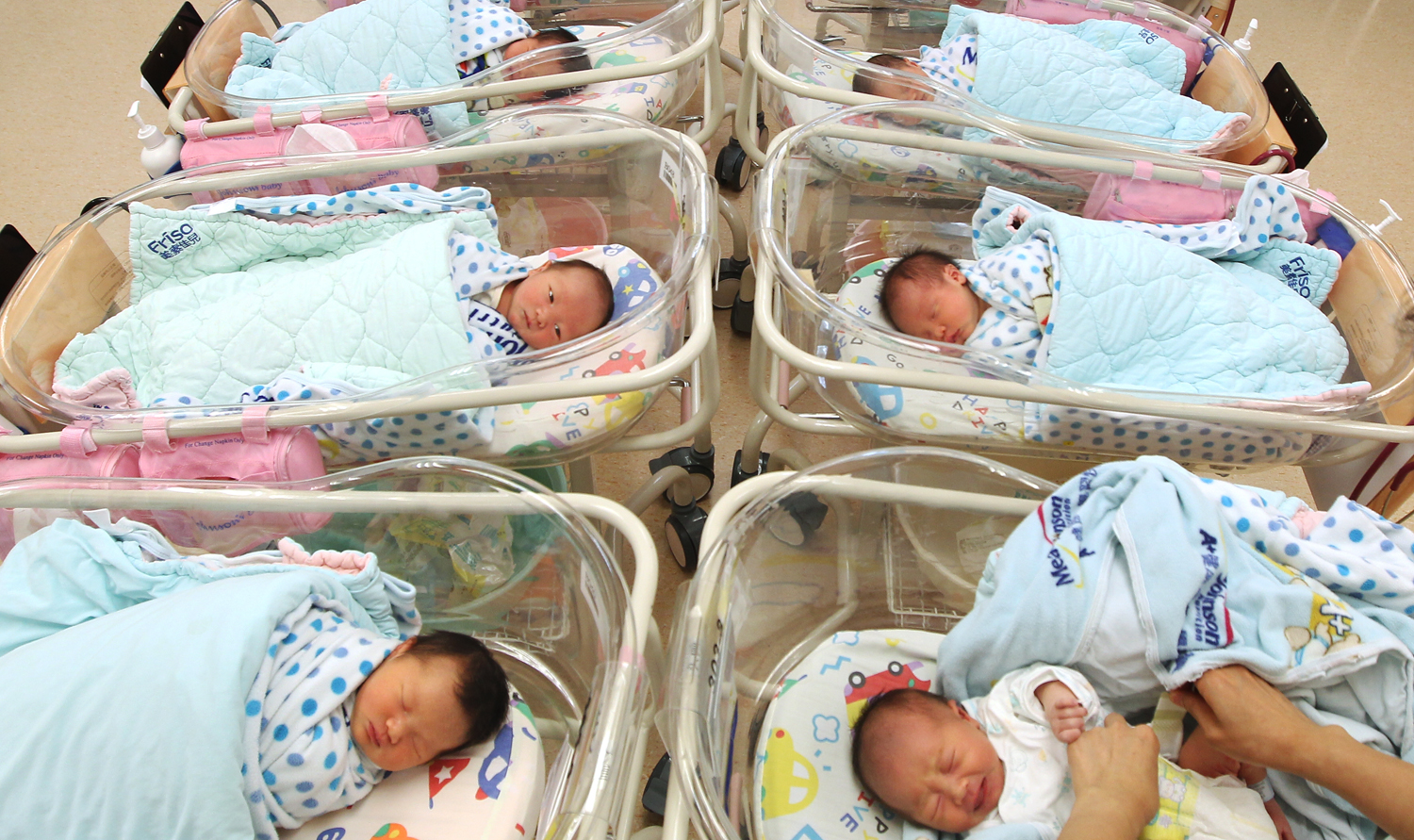 New-born babies are taken care by nurses at Precious Blood Hospital. Photo: Sam Tsang
