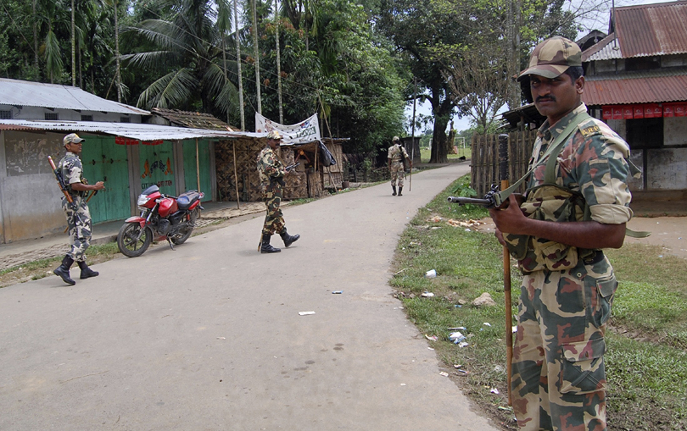 Indian police in Assam. Militants from separatist group the Garo National Liberation Army killed seven villagers in Golapara district of Assam state. Photo: Reuters