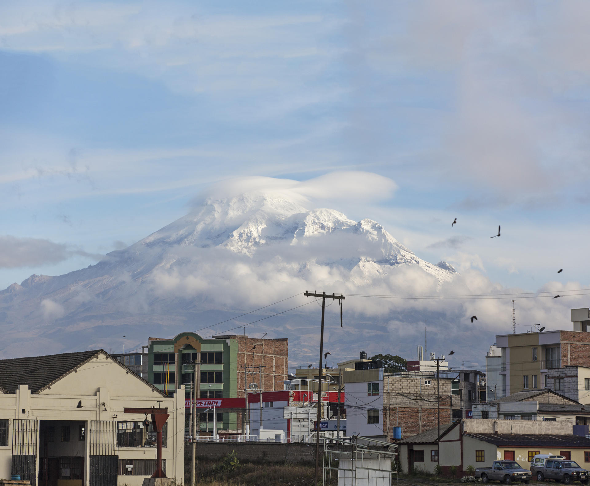 Mount Chimborazo, as seen from the Tren Crucero and across the town of Riobamba.