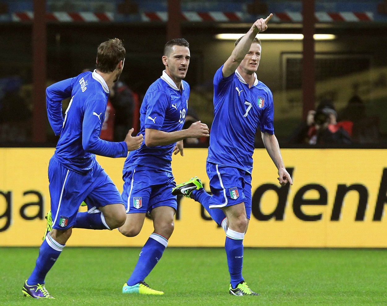 Italy's Ignazio Abate celebrates after scoring against Germany at the San Siro Stadium in Milan on Saturday. Photo: Reuters