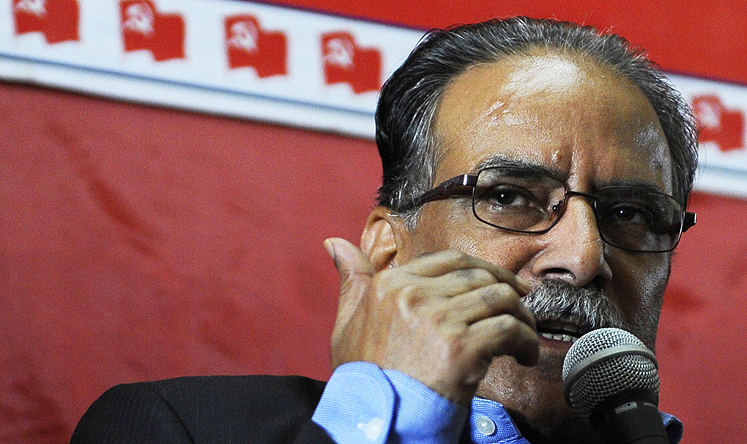 Unified Communist Party of Nepal (Maoist) chairman Pushpa Kamal Dahal, also known as 'Prachanda', speaks during a press conference in Kathmandu on Thursday. Photo: AFP