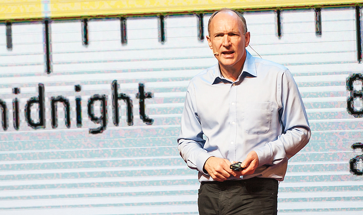 Tim Berners-Lee speaking in Shenzhen earlier this month. Photo: Xinhua