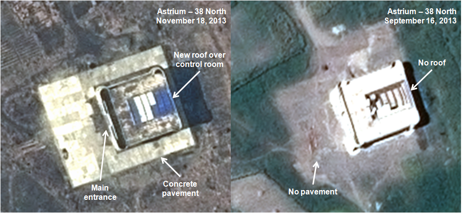 This combination of satellite images taken by Astrium on November 18 (left), and September 16 (right) shows what appears to be a rocket assembly building and launch control centre at Tonghae on North Korea's northeast coast. Photo: AP