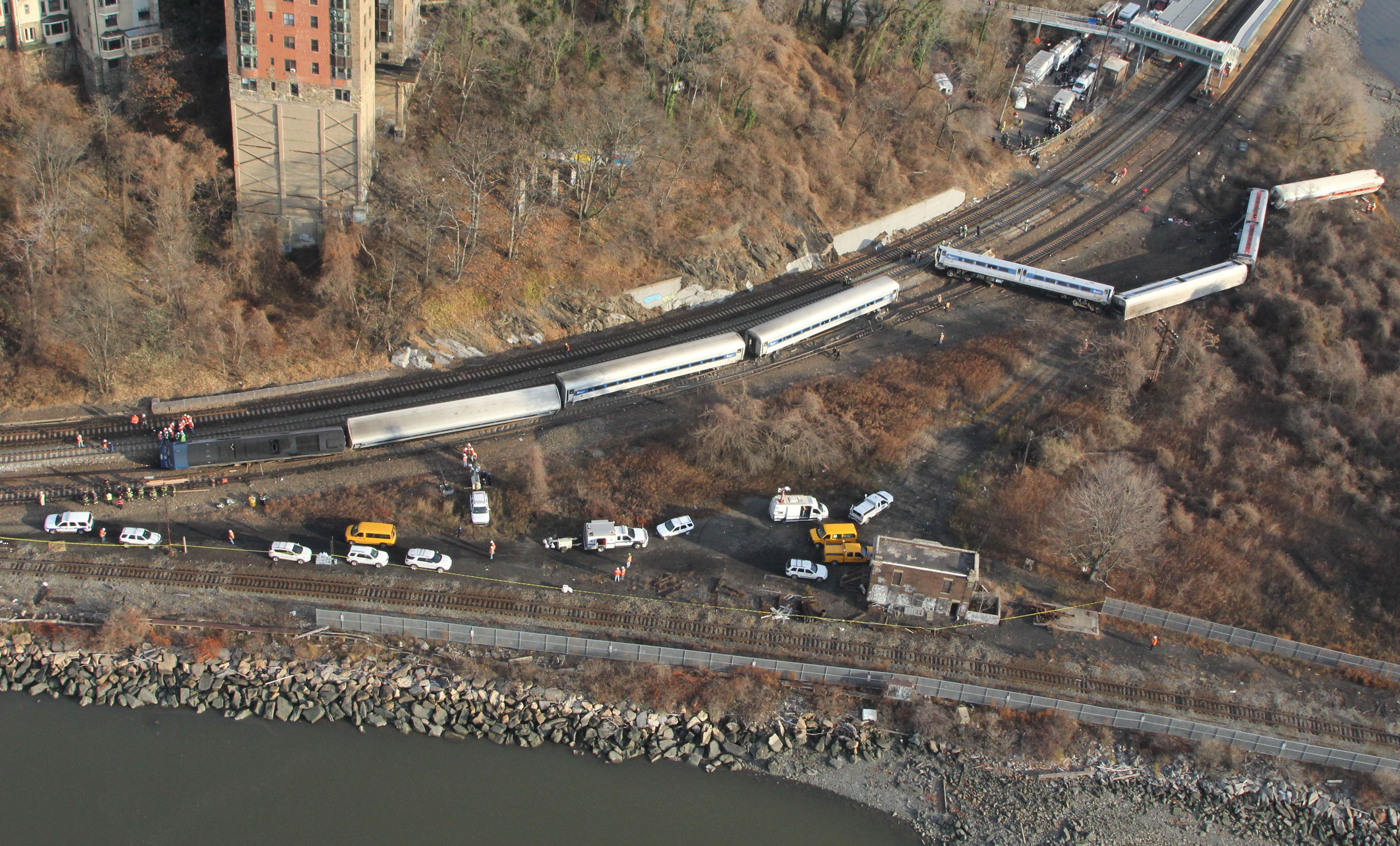 The wreckage of the Metro North commuter train in the Bronx, New York. Photo: AFP